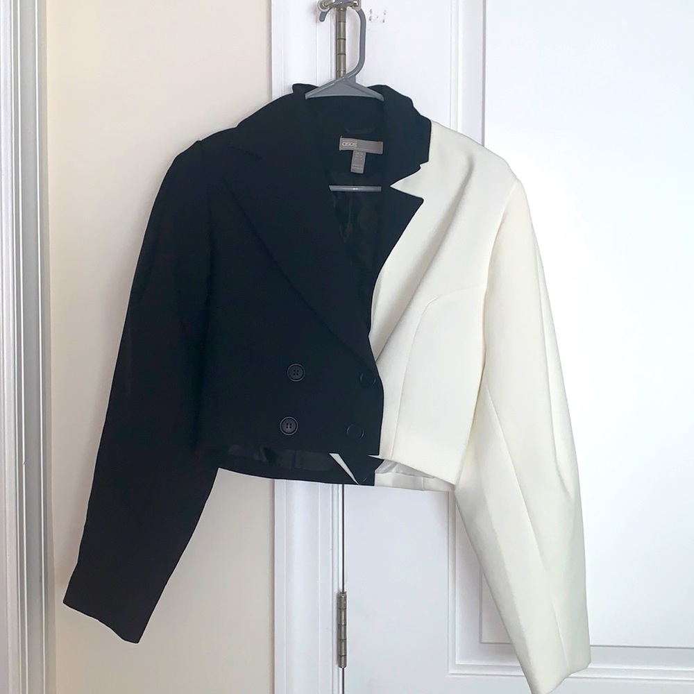 ASOS black and white crop blazer